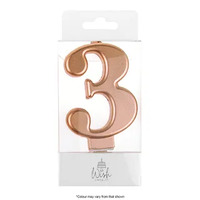 Number 3 Candle Rose Gold