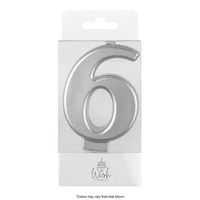 Number 6 Candle Silver