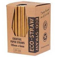 Paper Straw Cocktail Brown 6mm x 135mm  -250 pack