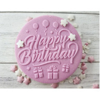 Happy Birthday Cookie Debosser Stamp with balloons/ gifts