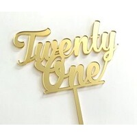 Cake Topper "Twenty One" Gold Acrylic / 6 pack