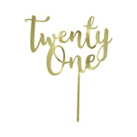 Twenty One Cake Topper in Gold Acrylic