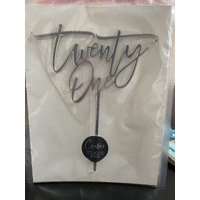 Twenty One Cake Topper in Silver Acrylic 
