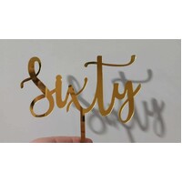 Cursive Sixty Cake Topper in Gold Acrylic