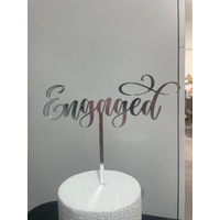 Engaged Cake Topper in Silver Acrylic