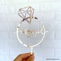 Cursive 'Engaged'' Cake Topper in Gold Acrylic