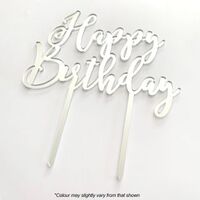 Cake Topper Happy Birthday Silver Acrylic