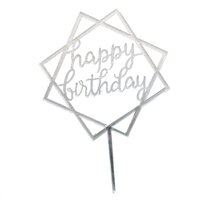 Happy Birthday Cake Topper Silver Acrylic