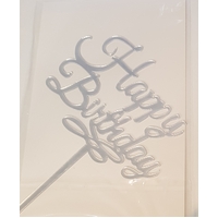 Cursive 'Happy Birthday'' Cake Topper in SilverAcrylic