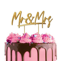 Cake Topper Mr and Mrs - Gold Metal