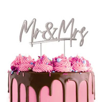 Cake Topper Mr and Mrs - Silver Metal 