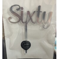 Cursive Sixty Cake Topper in Silver Acrylic