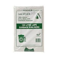 120Lt White LDPE -Degradable Bin Bag Sleeve of 25