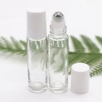 Glass Roller Bottle - Clear - 10ml -White Cap - Each