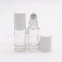 Glass Roller Bottle - Clear - 5ml -White Cap - Each