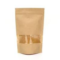 Small Kraft Food Pouch with clear window - Resealable zip top- 50/Sleeve 90x140mm 