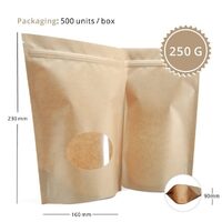 250g Stand Up Pouches With Zip And Oval Window, Natural Kraft -50 SL 