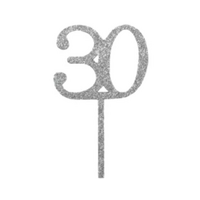 Number 30 Cupcake Toppers - Silver Glitter - 8 Pcs