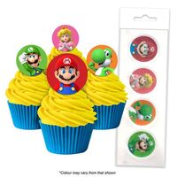 Super Mario Bros Edible Wafer Cupcake Toppers - 16 Piece