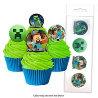 Minecraft Edible Wafer Cupcake Toppers - 16 Piece