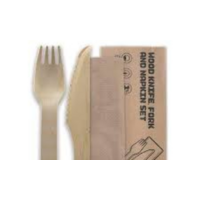 Wooden Cutlery wrapped set with Knife Fork and Napkin 