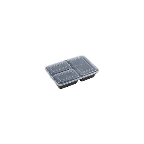 Bento Box 3 Compartment Black base Sleeve of 50 containers & 50 lids (3)