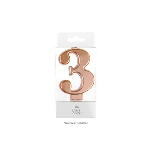 Number 3 Candle Rose Gold