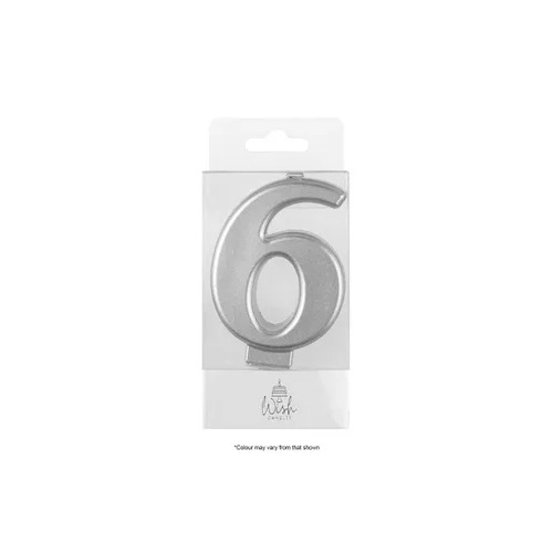 Number 6 Candle Silver