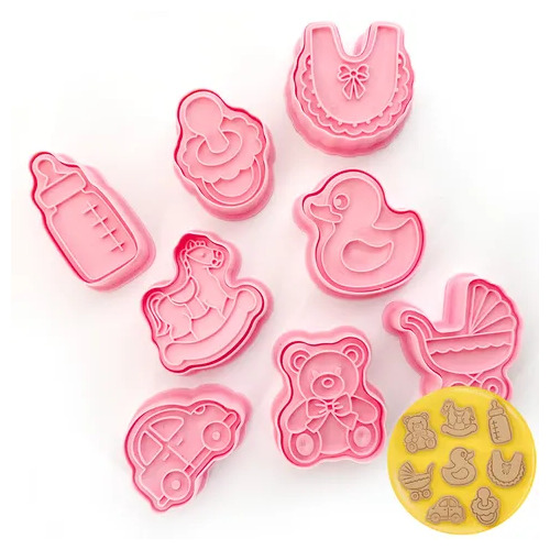 Baby Theme Cookie Cutters and Stamp Set - 8 Pieces