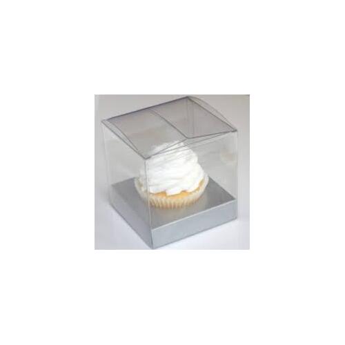 1 Hole Cupcake Box CLEAR with insert 8cm Tall- 10 pack
