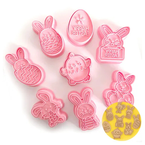 Easter Cookie Cutters and Stamp Set - 8 Pieces