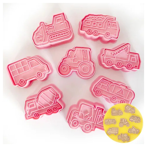 Truck and Machinery Cookie Cutters and Stamp Set - 8 Pieces