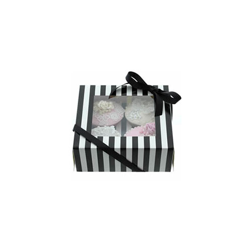 4 hole Cup Cake Box plus insert Black and White Stripe - each