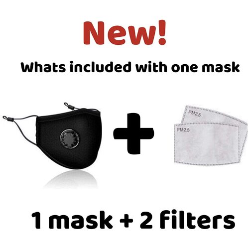 Cloth Mask - Black with Vent - 2pk replacement pad