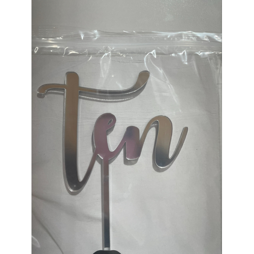 Ten Cake Topper in Silver Mirror