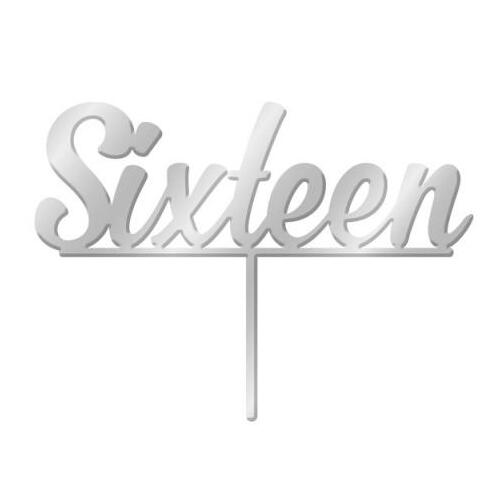 Sixteen Cake Topper in Silver Acrylic