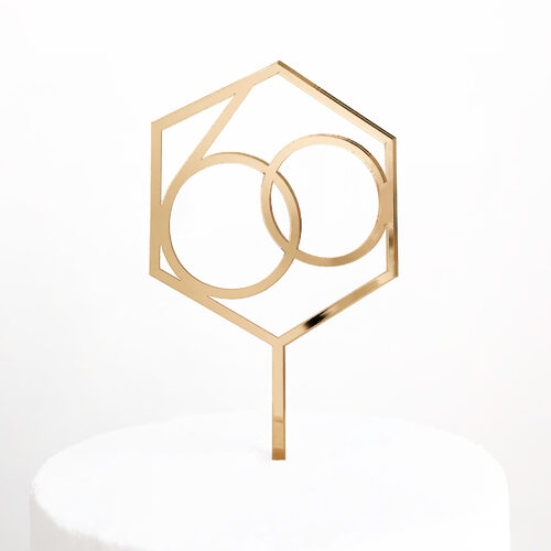 '60' Cake Topper in Gold Acrylic