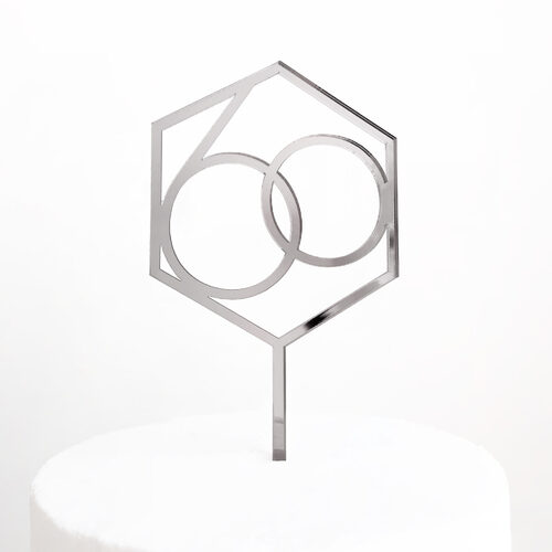 '60' Cake Topper in Silver  Acrylic