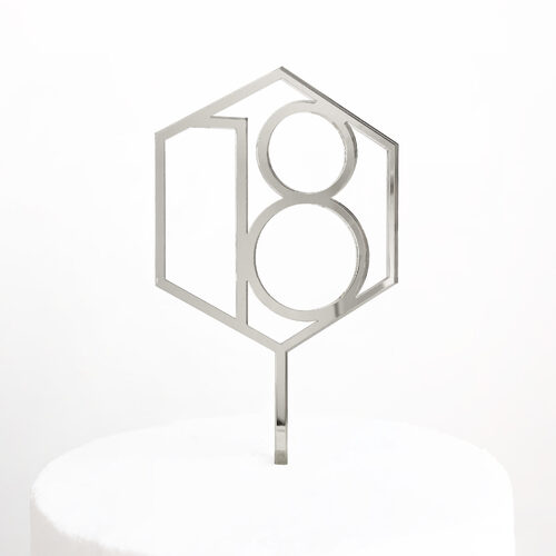 18 Cake Topper in Silver Acrylic