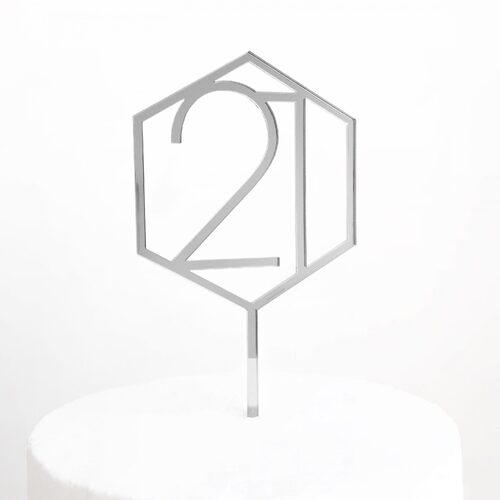 21 Cake Topper in Silver Acrylic