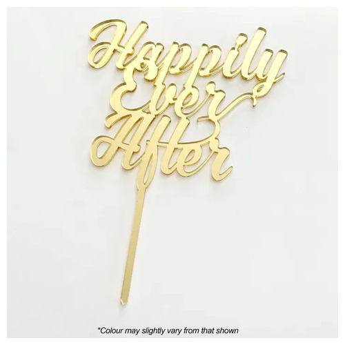 Cake Topper 'Happily Ever After' Gold Acrylic