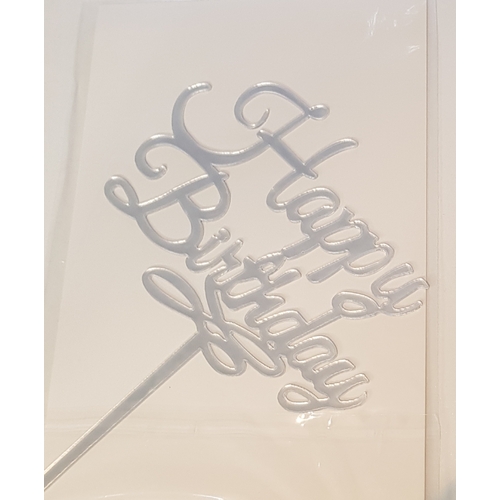 Cursive 'Happy Birthday'' Cake Topper in SilverAcrylic