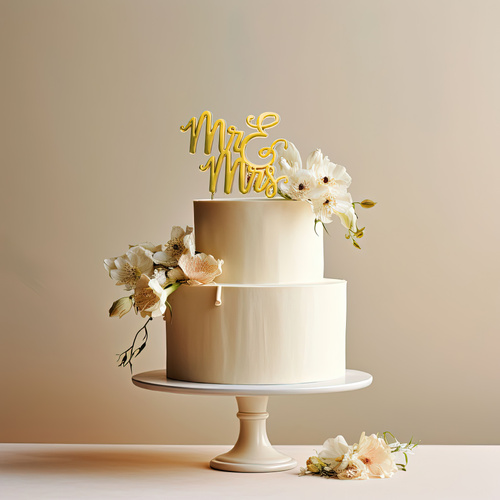 Cake Topper Mr and Mrs - Gold Metal