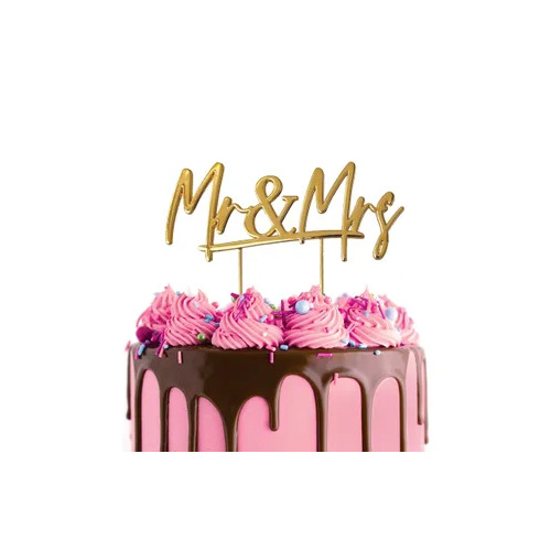 Cake Topper Mr and Mrs - Gold Metal