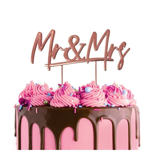 Cake Topper Mr and Mrs Rose Gold Metal