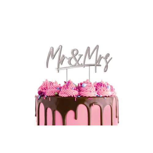 Cake Topper Mr and Mrs - Silver Metal 