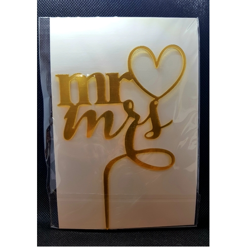 Cursive 'Mr and Mrs ' Cake Topper in Gold Acrylic