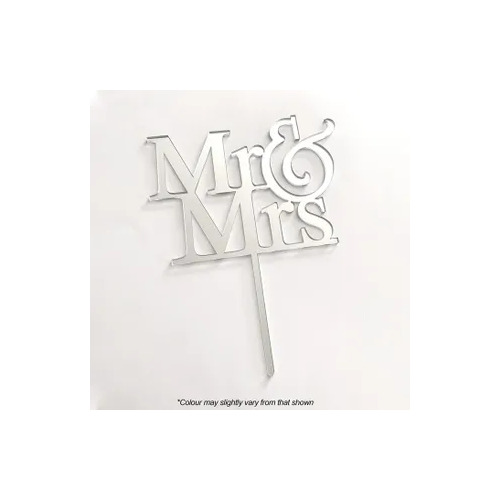 Cursive 'Mr and Mrs ' Cake Topper in Silver Acrylic
