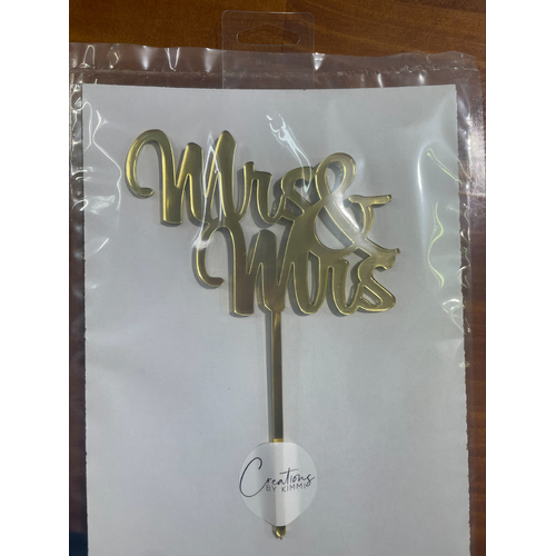 Cursive 'Mrs and Mrs ' Cake Topper in Gold Acrylic