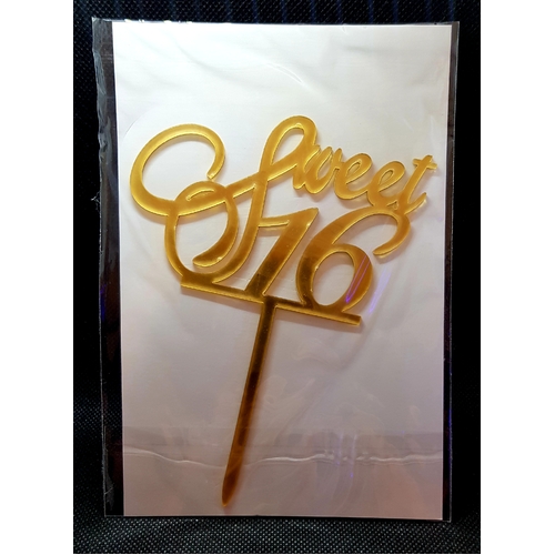 Sweet 16 Cake Topper in Gold Acrylic